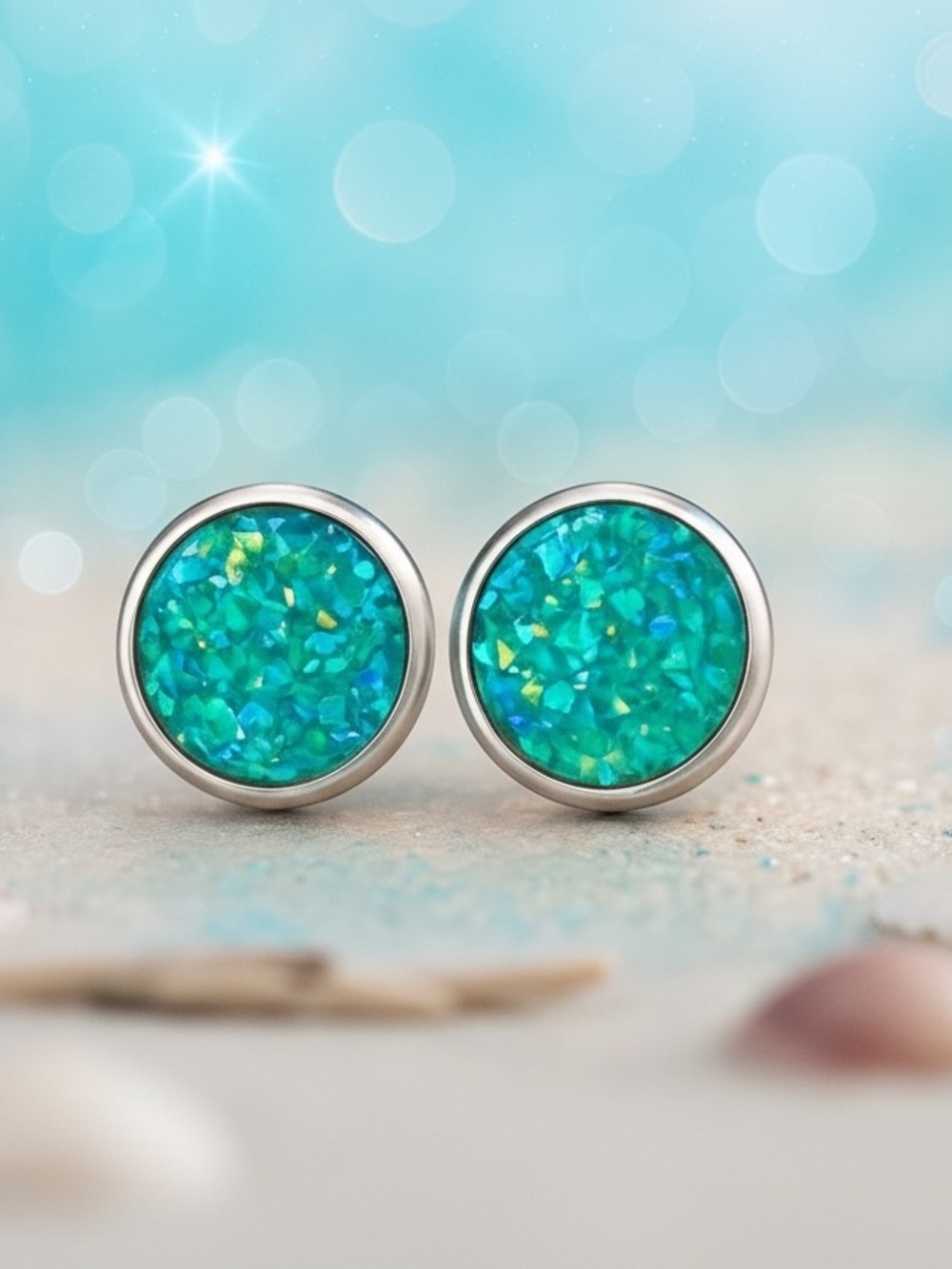 Ocean mermaid green sparkle druzy earrings